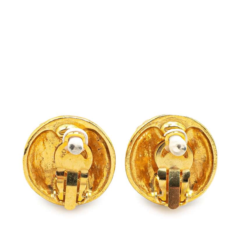Chanel Gold Plated CC Round Clip on Earrings Gold Metal Good condition - Back View