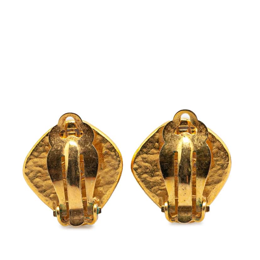 Chanel Gold Plated CC Rhombus Clip on Earrings Gold Metal Good condition - Back View