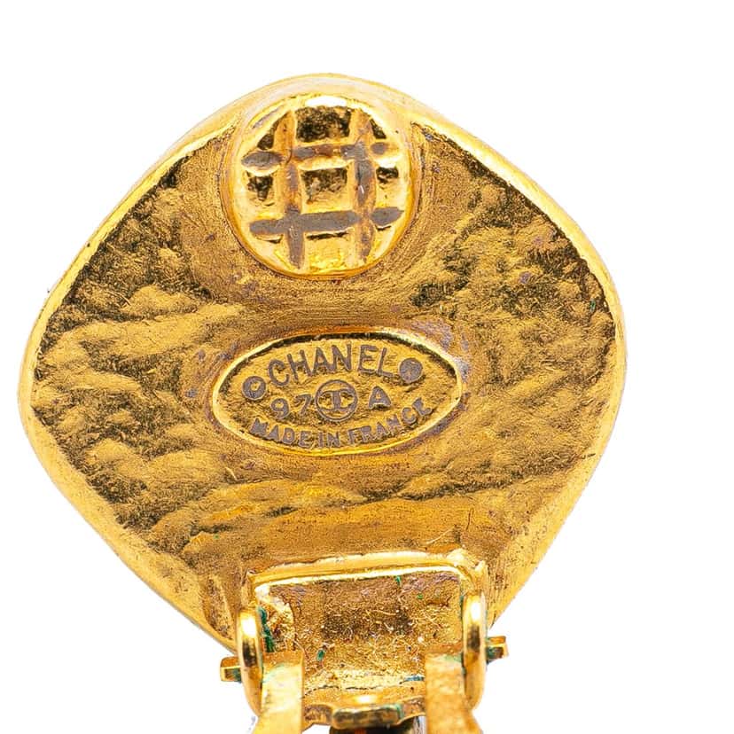 Chanel Gold Plated CC Rhombus Clip on Earrings Gold Metal Good condition - Inside View