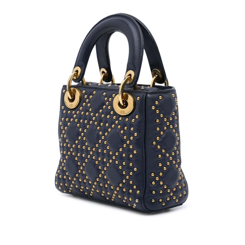 Dior Mini Lambskin Cannage Studded Supple Lady Dior Blue Leather Good condition - Back View