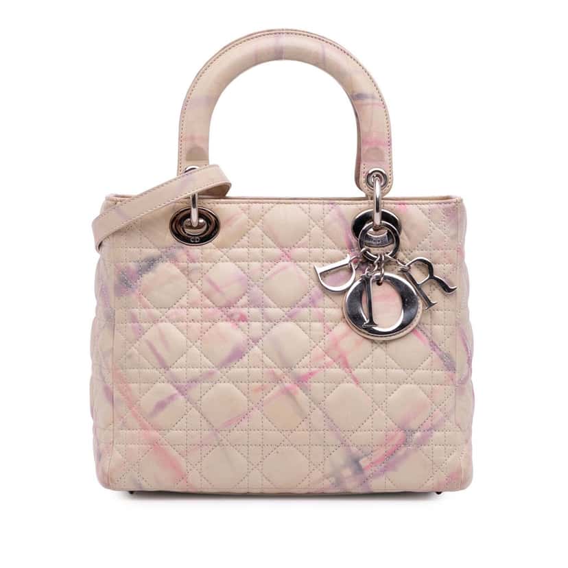 Dior Limited Edition Medium Lambskin Cannage Lady Dior Pink Leather Good condition - Front View