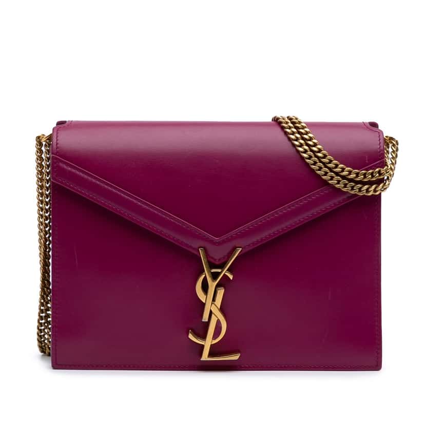Saint Laurent Smooth Calfskin Monogram Cassandra Clasp Bag Purple Leather Good condition - Front View