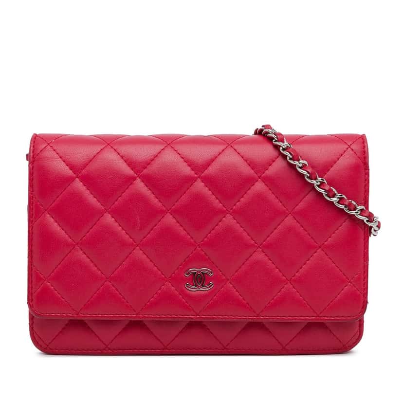 Chanel Classic Lambskin Wallet on Chain Pink Leather Good condition - Front View