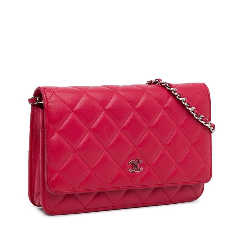 Chanel Classic Lambskin Wallet on Chain Pink Leather Good condition - Back View
