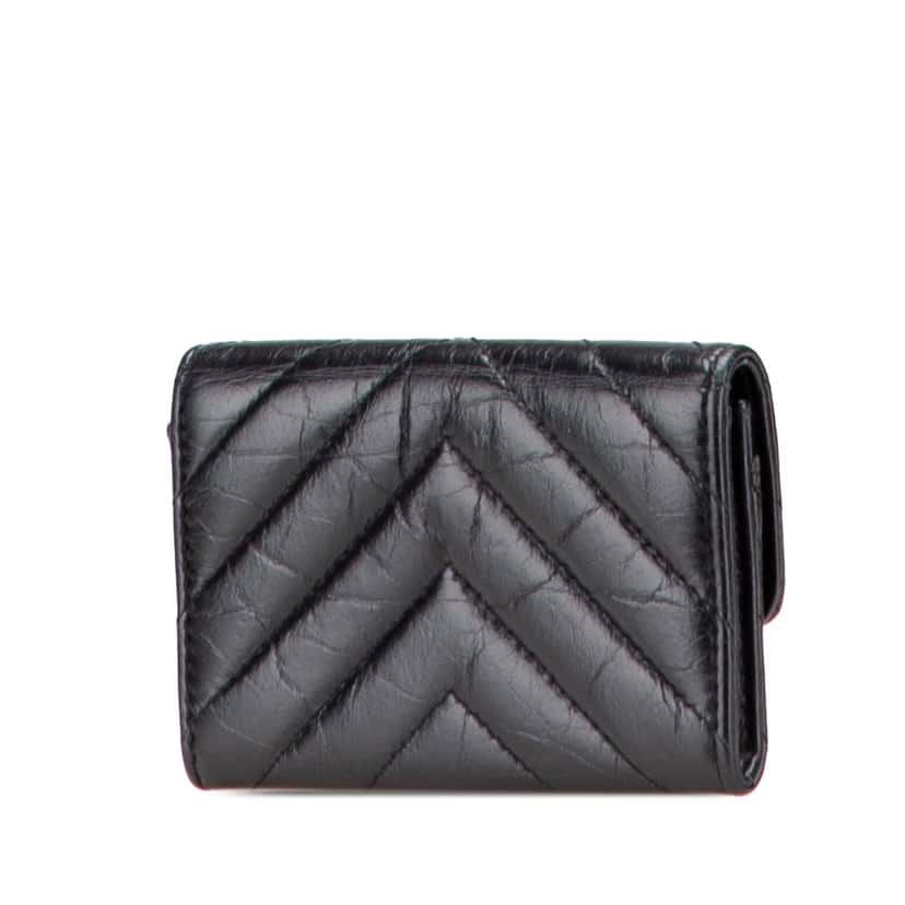 Chanel Reissue Chevron Quilted Aged Calfskin Card Holder Wallet Black Leather Good condition - Back View
