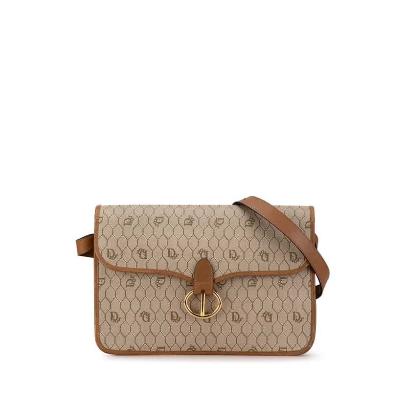 Dior Honeycomb Coated Canvas Crossbody Brown Canvas Fair condition - Front View