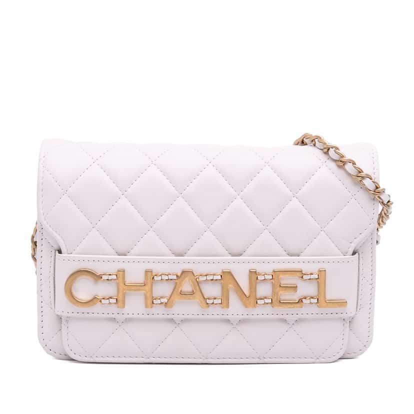 Chanel Medium Quilted Calfskin Enchained Flap White Leather Good condition - Front View