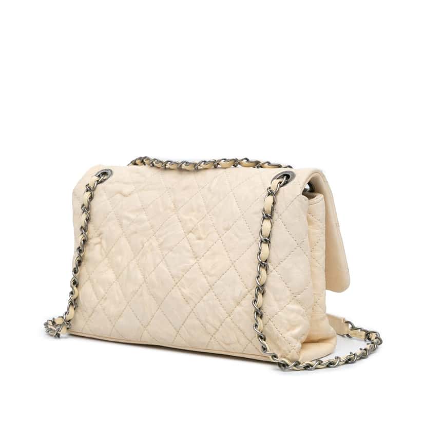 Chanel CC Quilted Calfskin Aged Shoulder Bag White Leather Good condition - Back View