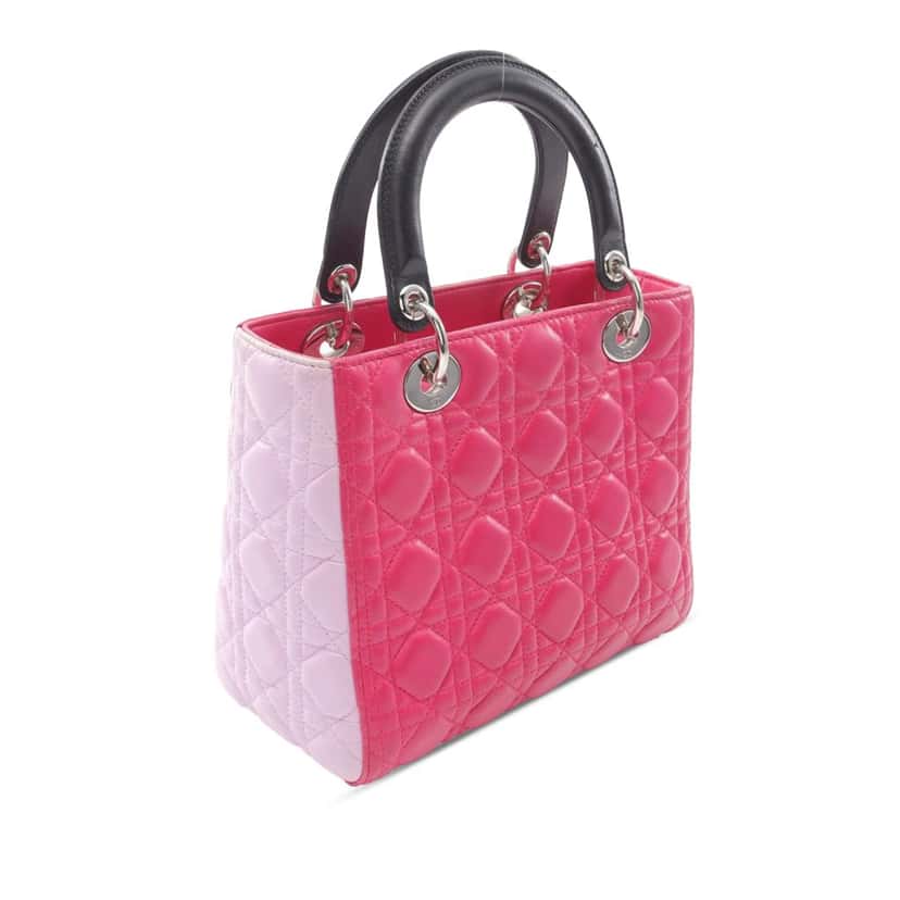 Dior Medium Tricolor Lambskin Cannage Lady Dior Pink Leather Good condition - Back View