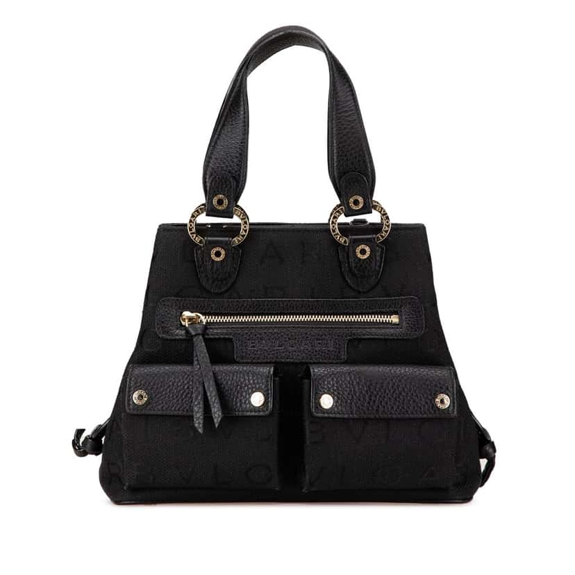 Bvlgari Logomania Canvas Handbag Black Canvas Good condition - Front View
