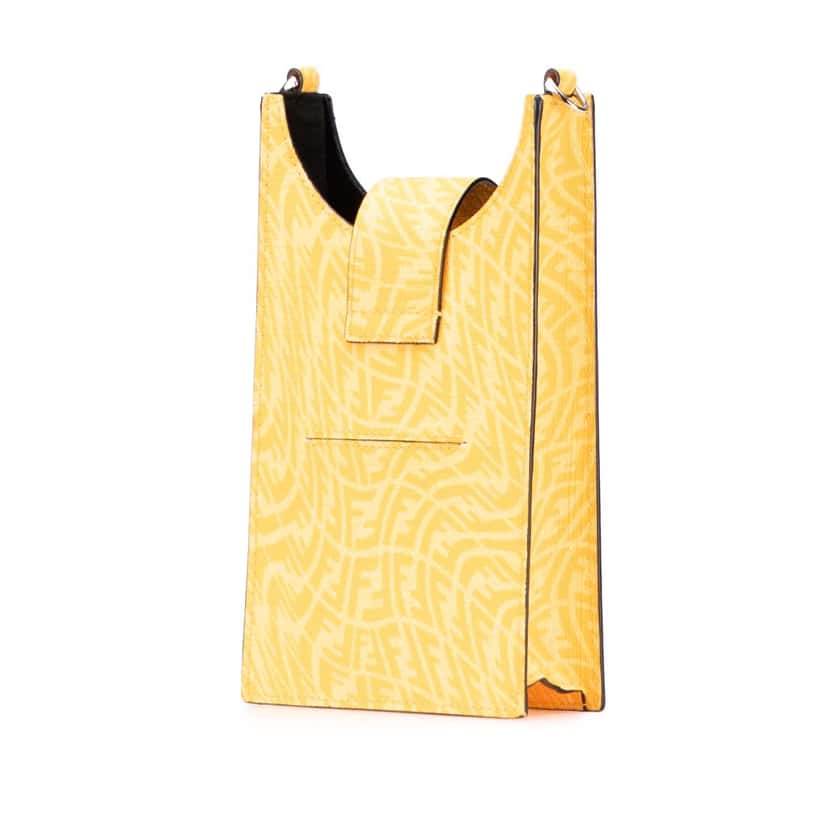 Fendi Sarah Coleman Coated Canvas FF Vertigo Phone Holder Crossbody Yellow Canvas Good condition - Back View