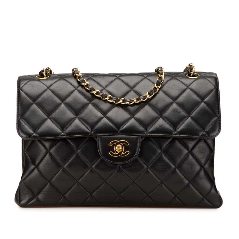 Chanel Jumbo Lambskin Double Sided Flap Black Leather Good condition - Front View