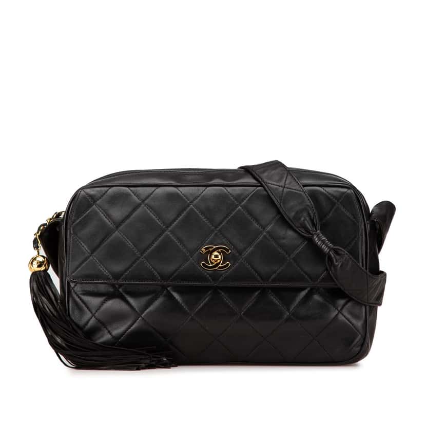 Chanel CC Quilted Lambskin Tassel Crossbody Black Leather Good condition - Front View