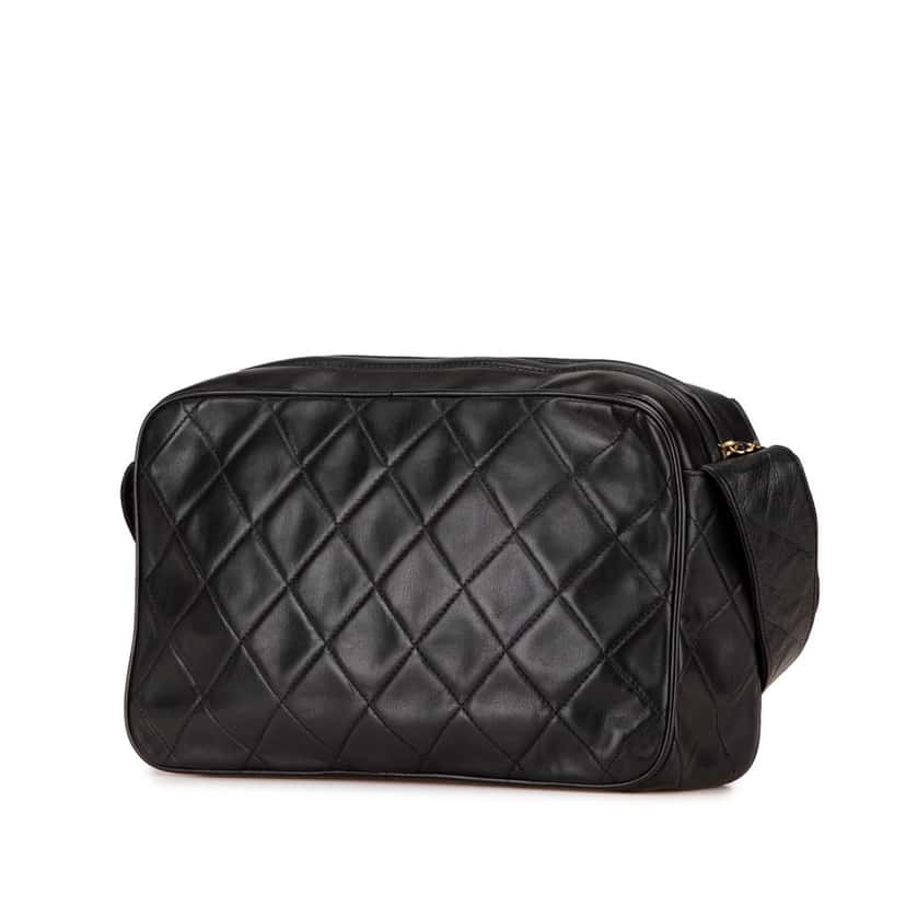 Chanel CC Quilted Lambskin Tassel Crossbody Black Leather Good condition - Back View