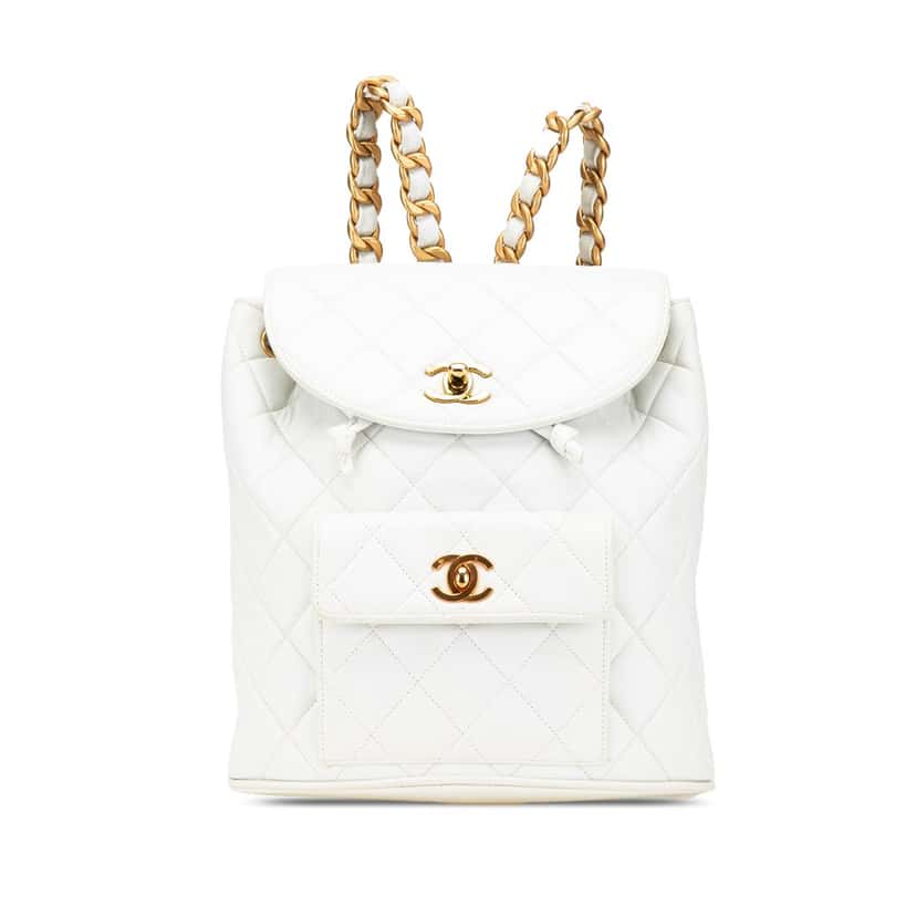 Chanel Medium Quilted Lambskin Duma Backpack White Leather Good condition - Front View