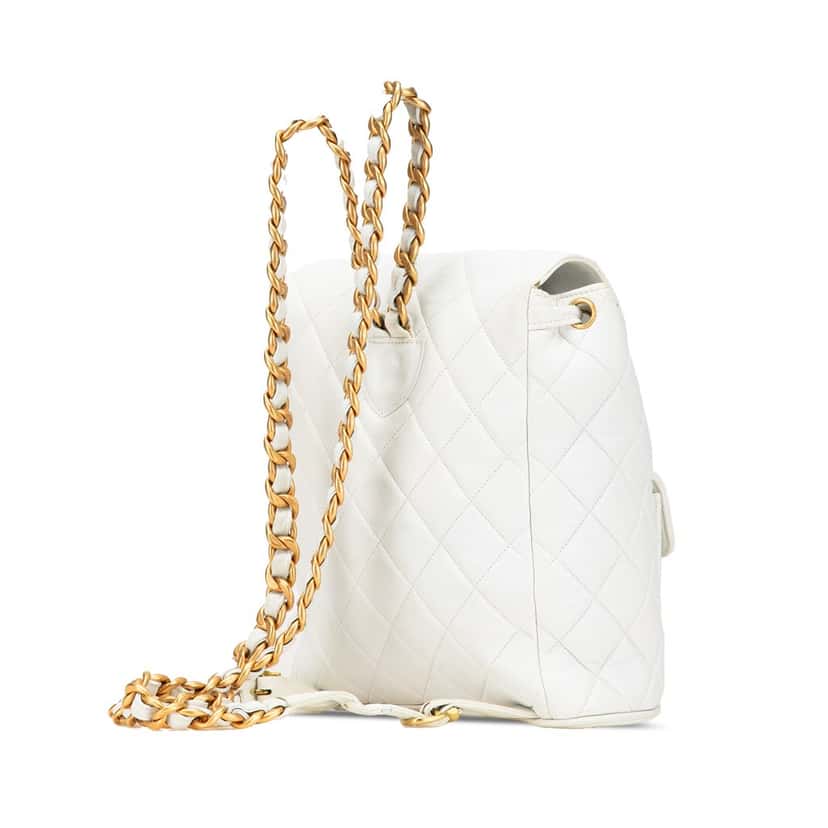 Chanel Medium Quilted Lambskin Duma Backpack White Leather Good condition - Back View