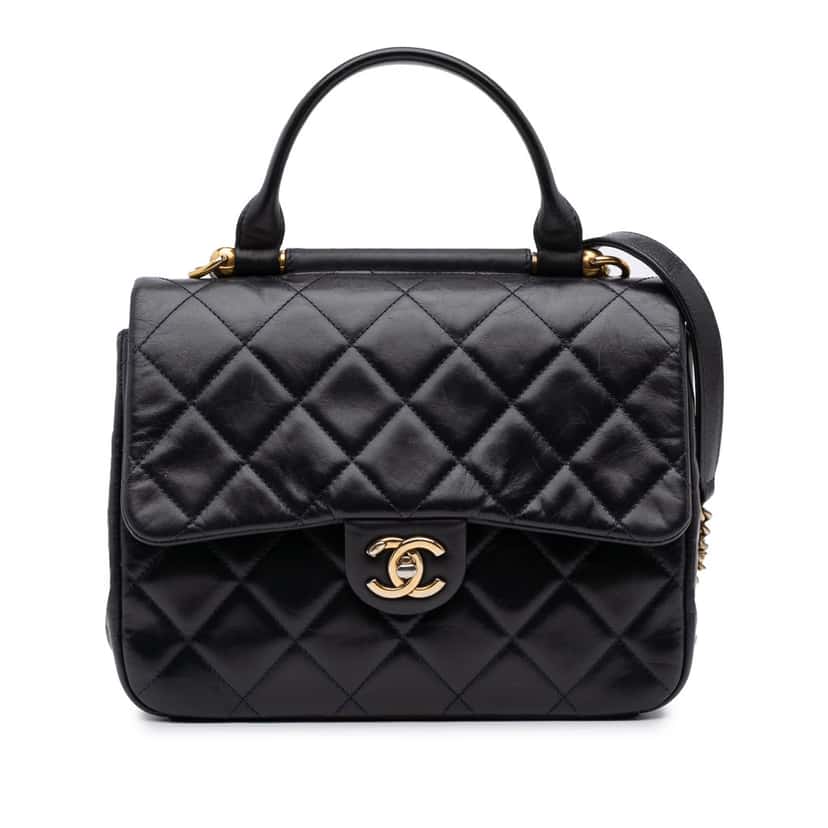 Chanel Medium Quilted Glazed Calfskin Gold Bar Top Handle Flap Blue Leather Good condition - Front View
