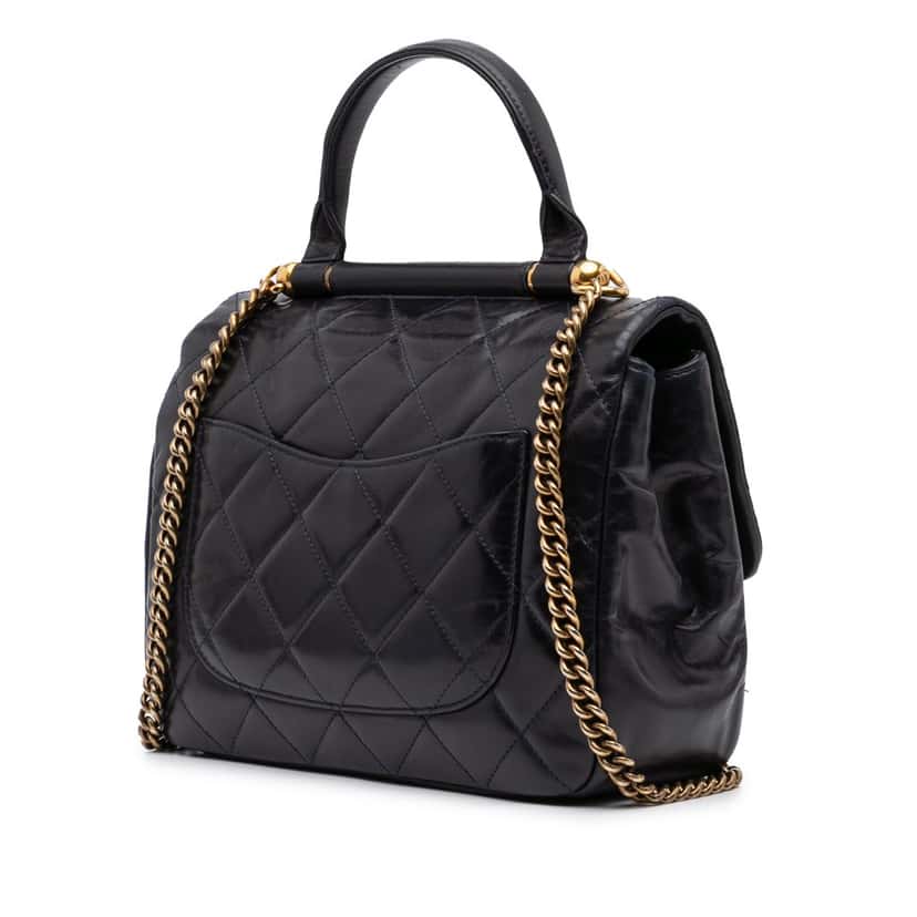 Chanel Medium Quilted Glazed Calfskin Gold Bar Top Handle Flap Blue Leather Good condition - Back View