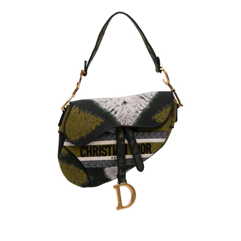 Dior Canvas Embroidered Tie Dye Saddle Bag Green Canvas Good condition - Front View