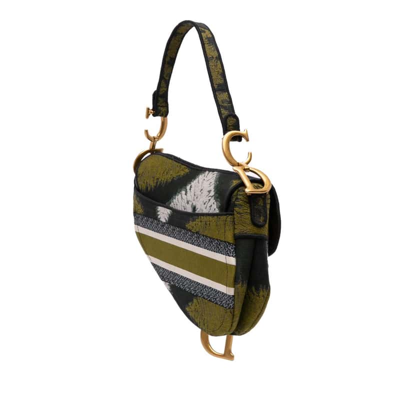 Dior Canvas Embroidered Tie Dye Saddle Bag Green Canvas Good condition - Back View