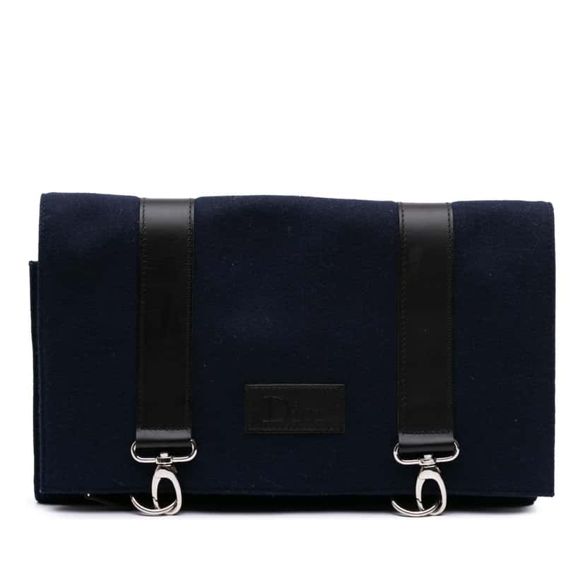 Dior Felt Travel Organizer Clutch Blue Polyester Very good condition - Front View