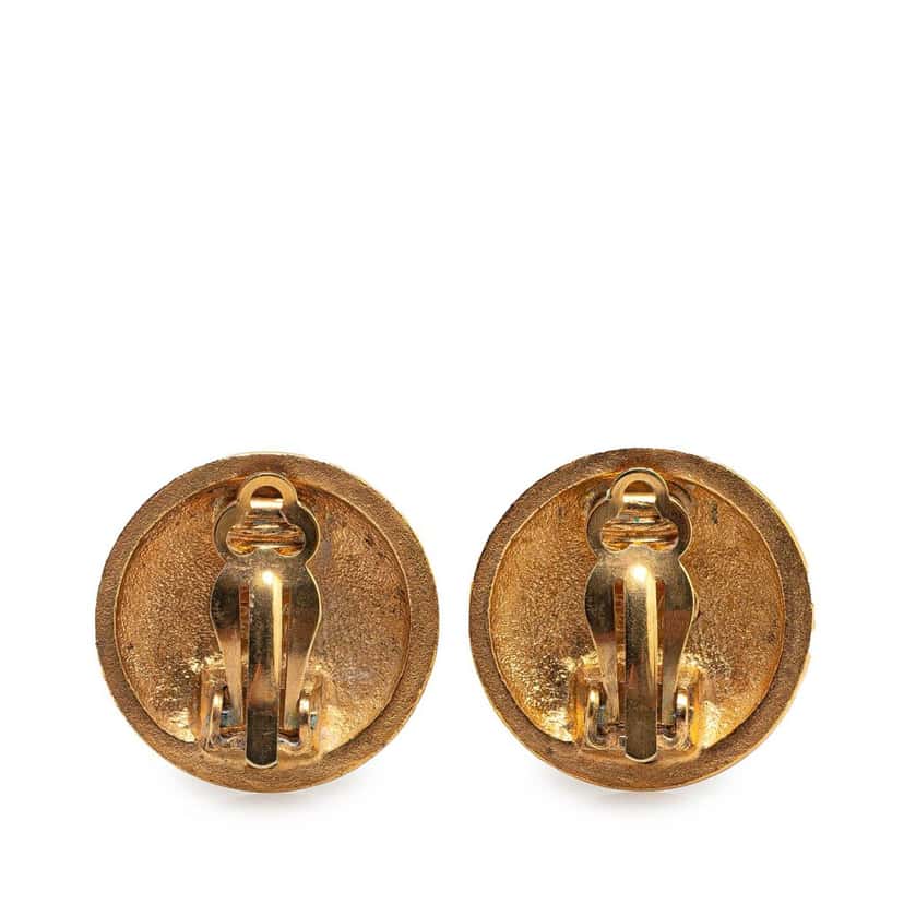 Chanel Gold Plated Quilted CC Clip On Earrings Gold Metal Good condition - Back View