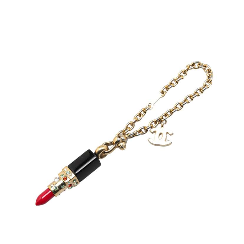 Chanel Gold Plated Resin Crystal Lipstick CC Bracelet Gold Metal Good condition - Front View