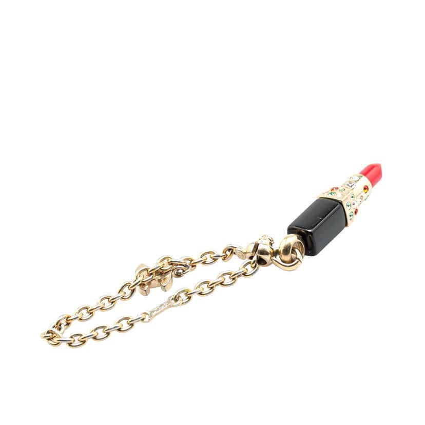 Chanel Gold Plated Resin Crystal Lipstick CC Bracelet Gold Metal Good condition - Back View