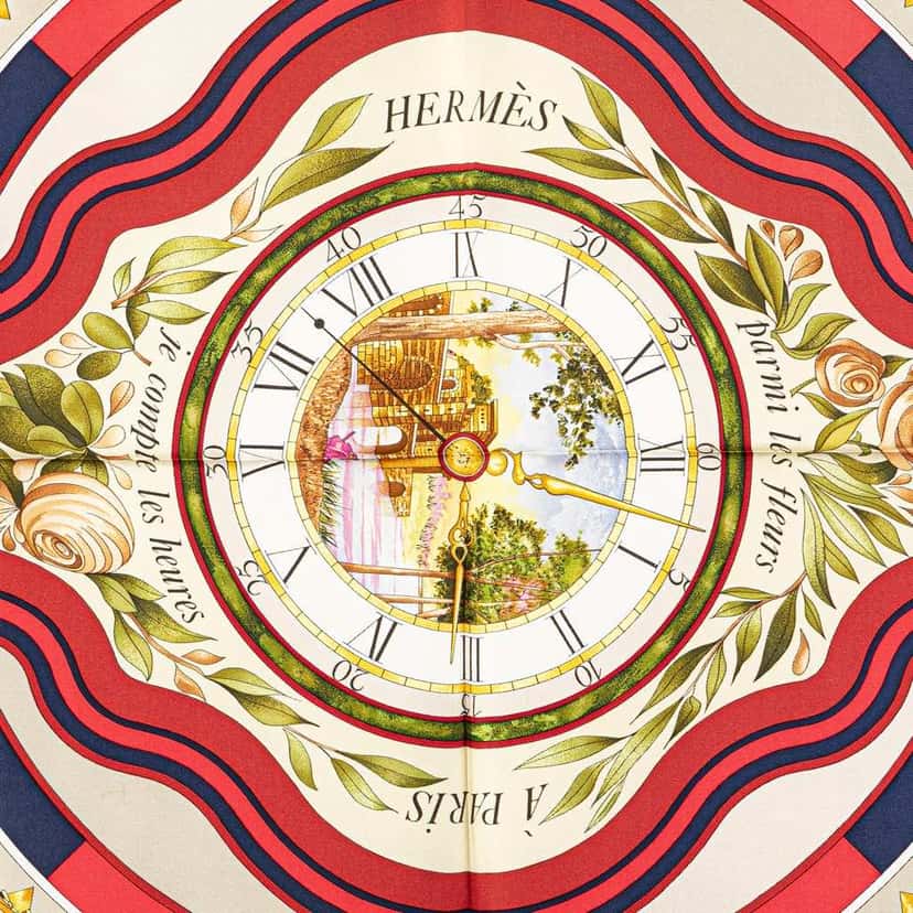 Hermès Parmi Les Fleurs Je Compte Les Heures Silk Scarf Blue Silk Good condition - Box View