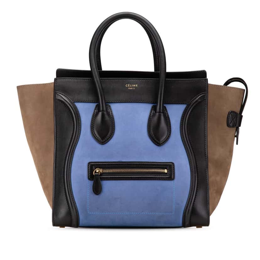 Celine Mini Tricolor Nubuck and Smooth Calfskin Luggage Tote Blue Leather Good condition - Front View