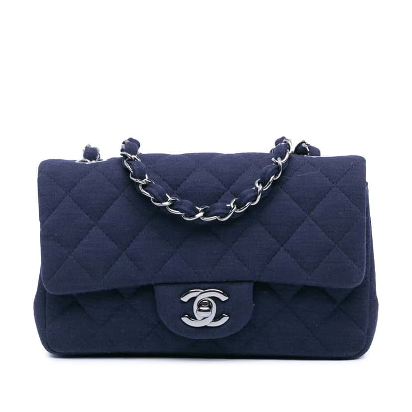 Chanel Mini Rectangular Classic Jersey Single Flap Blue Cotton Good condition - Front View