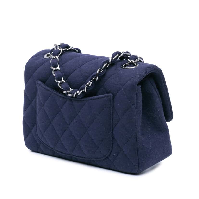 Chanel Mini Rectangular Classic Jersey Single Flap Blue Cotton Good condition - Back View