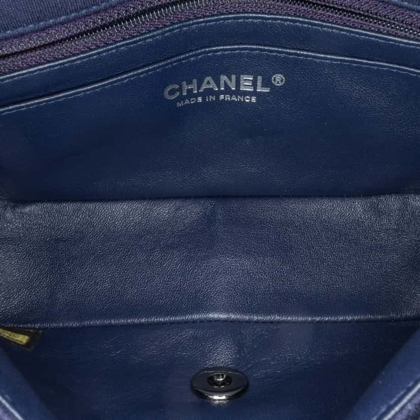 Chanel Mini Rectangular Classic Jersey Single Flap Blue Cotton Good condition - Model View
