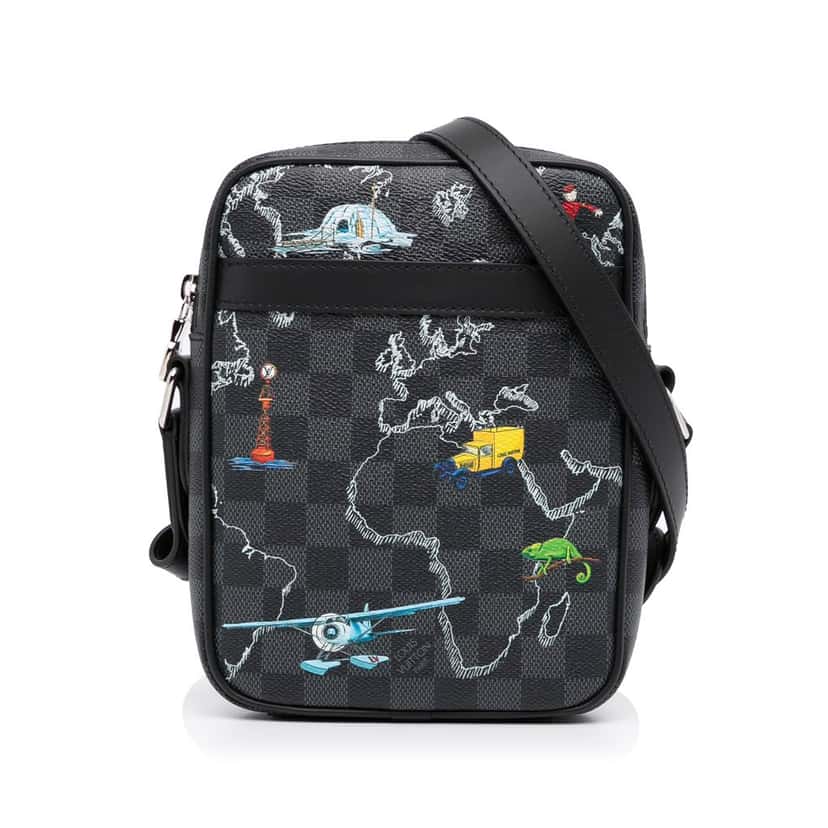 Louis Vuitton Damier Graphite Renaissance Map Danube Slim PM Black Canvas Very good condition - Front View