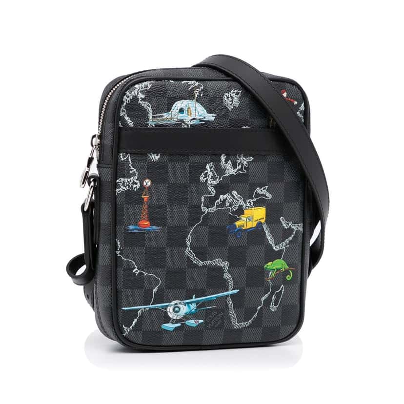Louis Vuitton Damier Graphite Renaissance Map Danube Slim PM Black Canvas Very good condition - Back View