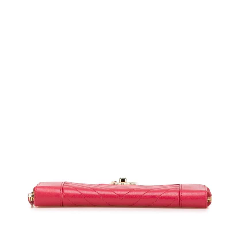 Chanel Chevron Sheepskin Mademoiselle Zip Around Wallet Red Leather Good condition - Inside View