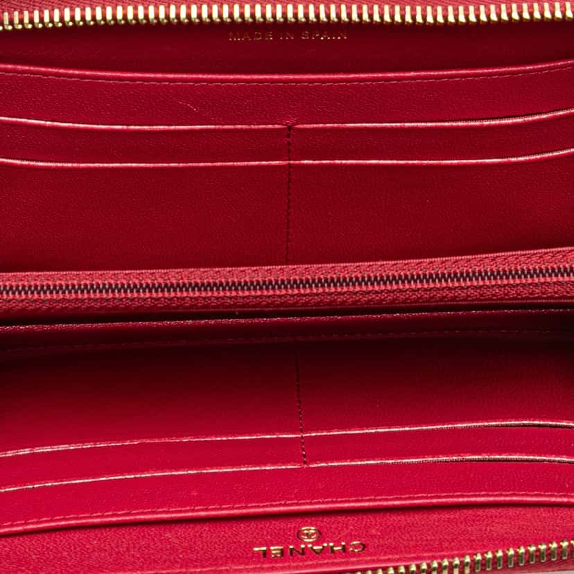Chanel Chevron Sheepskin Mademoiselle Zip Around Wallet Red Leather Good condition - Box View