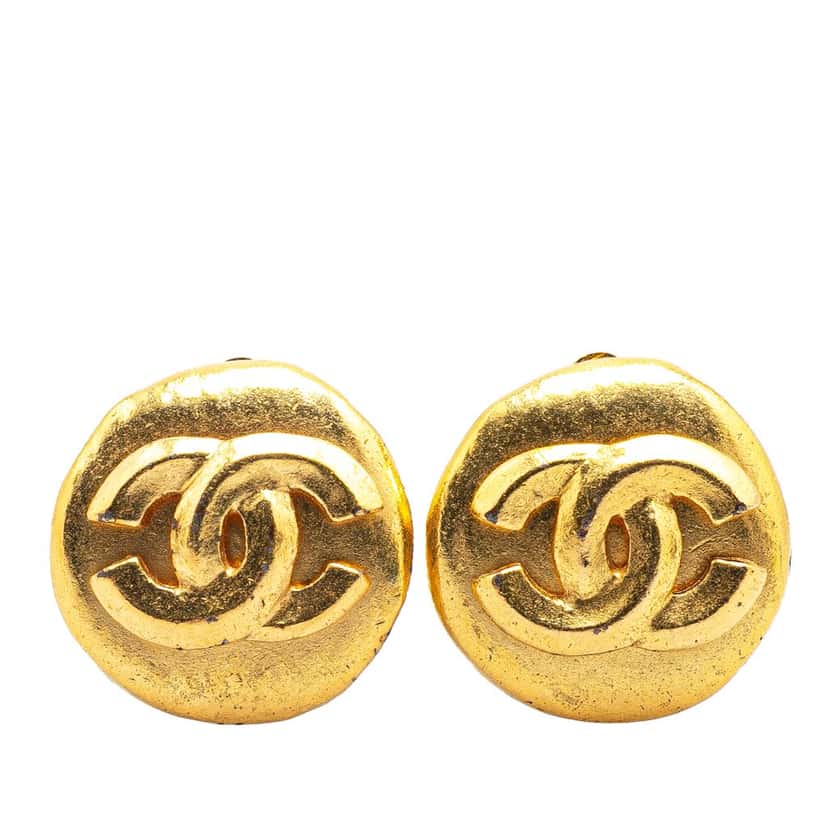 Chanel Gold Plated CC Round Clip On Earrings Gold Metal Good condition - Front View