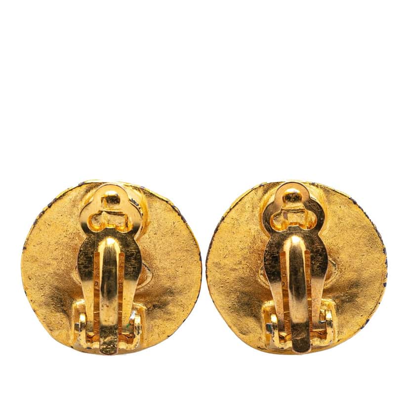 Chanel Gold Plated CC Round Clip On Earrings Gold Metal Good condition - Back View