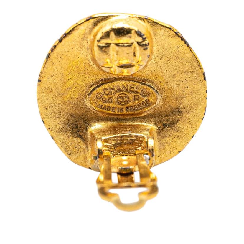 Chanel Gold Plated CC Round Clip On Earrings Gold Metal Good condition - Inside View