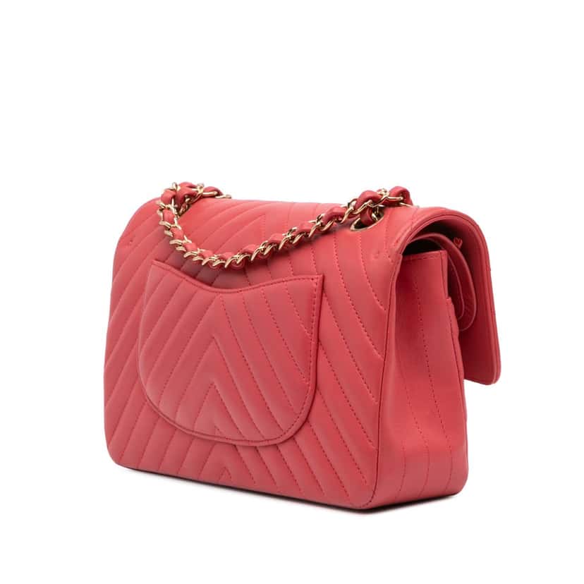 Chanel Medium Classic Chevron Lambskin Double Flap Red Leather Very good condition - Back View