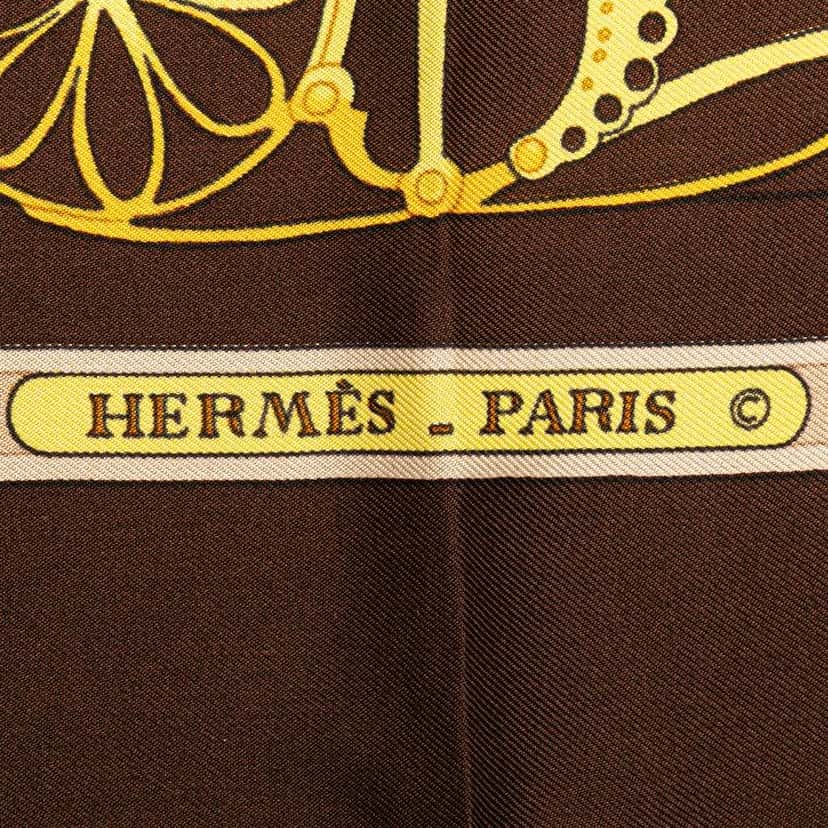 Hermès Les Muserolles Silk Scarf Brown Silk Good condition - Inside View