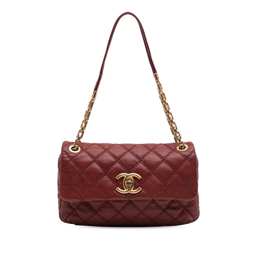Chanel Quilted Calfskin Ultimate Stitch Retro Chain Flap Red Leather Fair condition - Front View