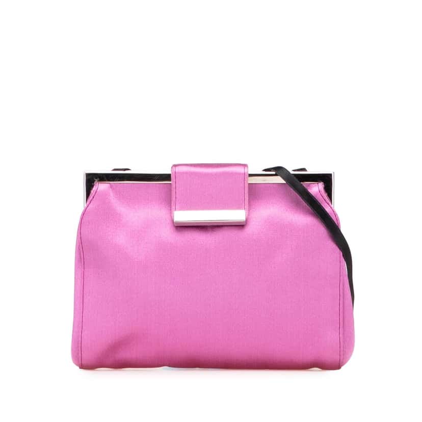 Miu Miu Satin Clasp Clutch on Strap Pink Satin Very good condition - Front View