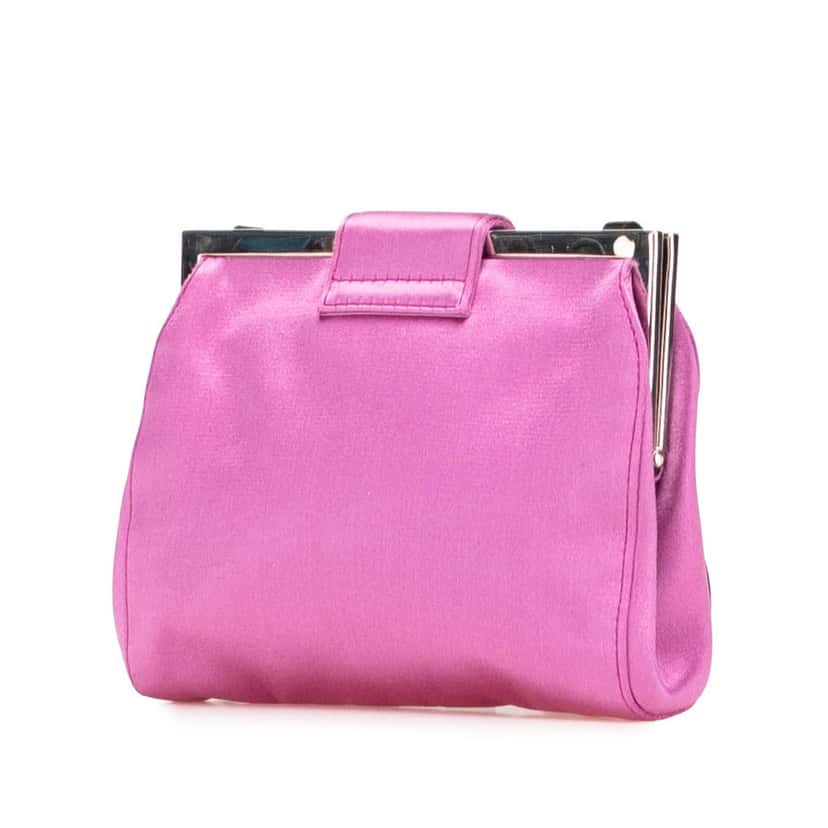 Miu Miu Satin Clasp Clutch on Strap Pink Satin Very good condition - Back View