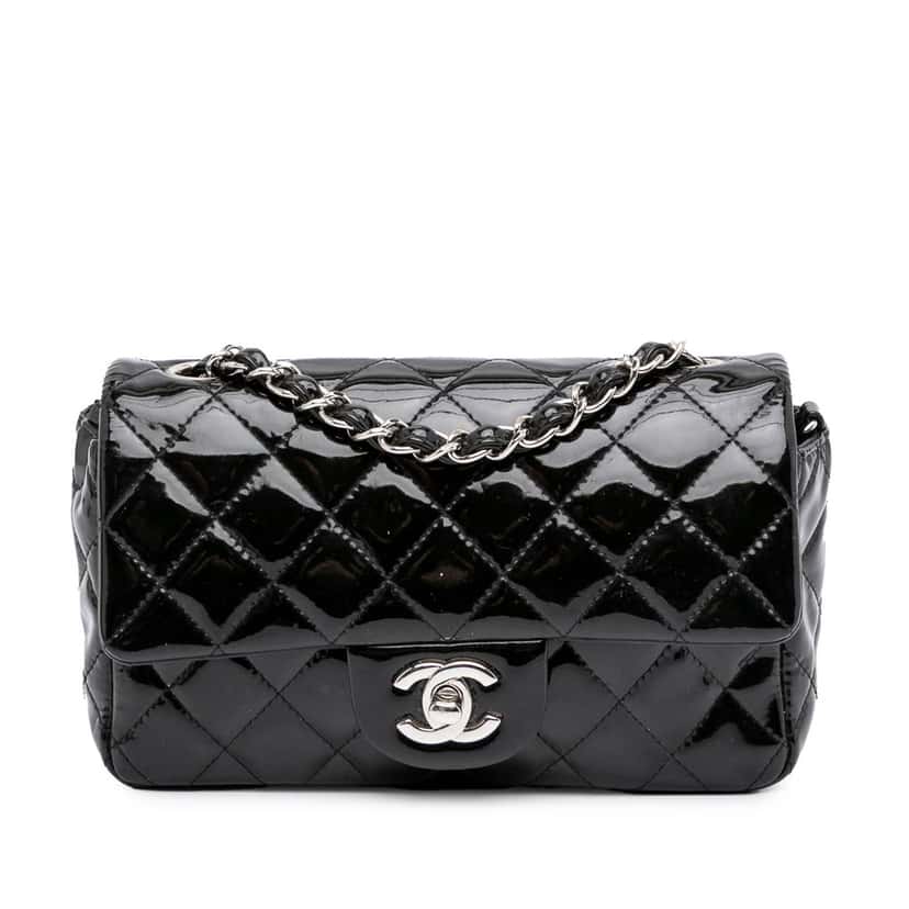 Chanel Mini Rectangular Classic Patent Single Flap Black Leather Good condition - Front View