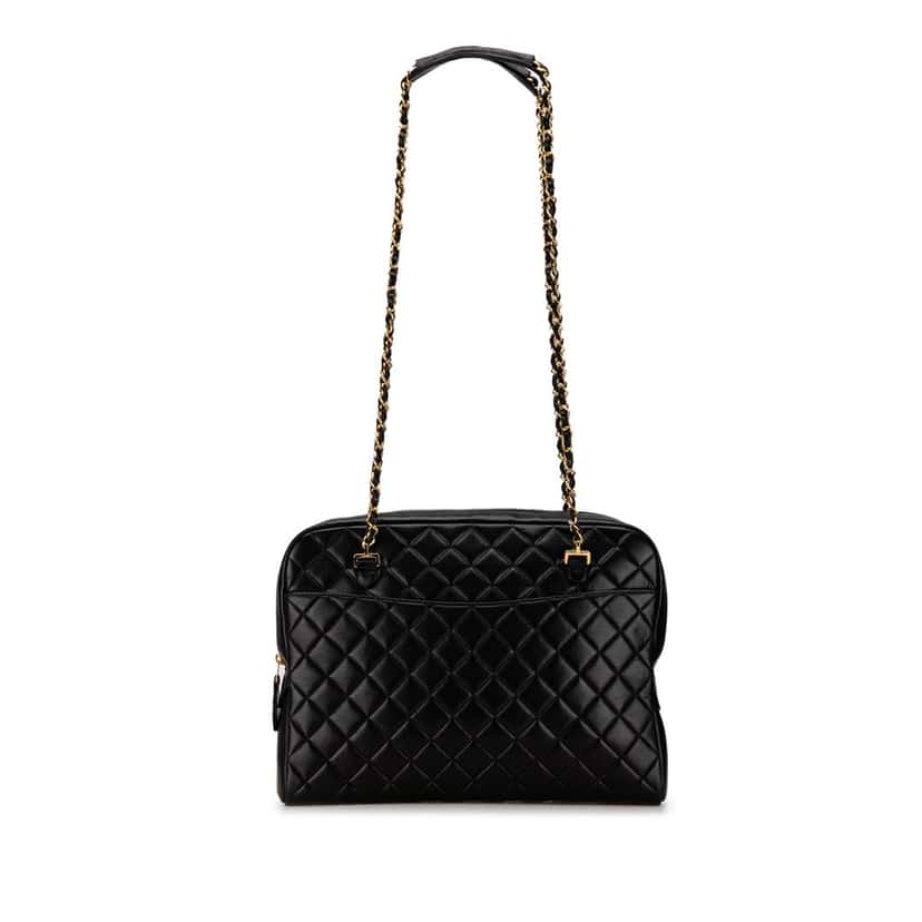 Chanel Quilted Lambskin Chain Shoulder Bag Black Leather Good condition - Front View