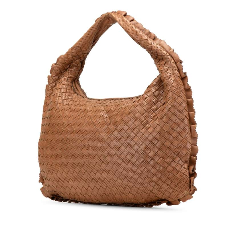 Bottega Veneta Small Perforated Nappa Intrecciato Veneta Hobo Brown Leather Good condition - Back View