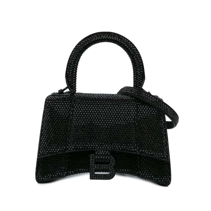 Balenciaga XS Rhinestone Hourglass Satchel Black Leather Good condition - Front View