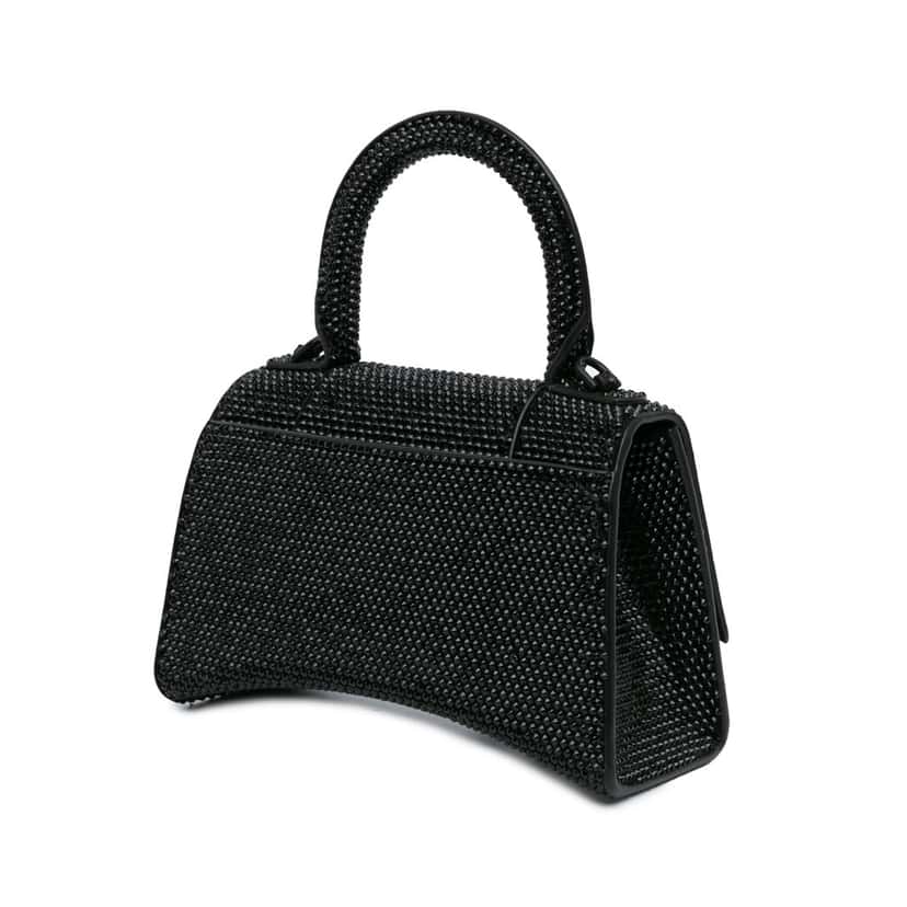 Balenciaga XS Rhinestone Hourglass Satchel Black Leather Good condition - Back View
